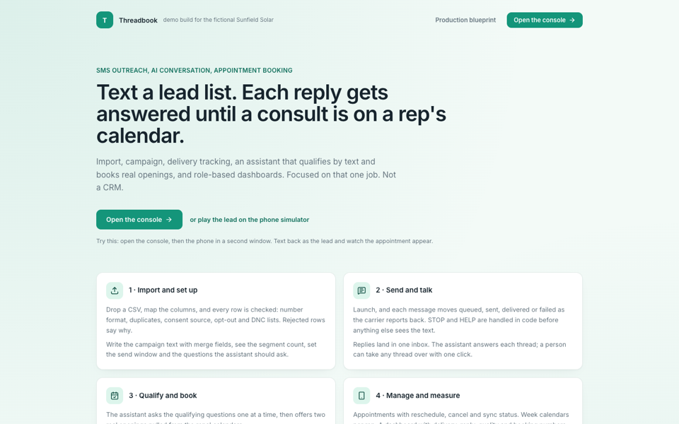 AI SMS booking platform: lead import, campaigns, AI replies, calendar booking